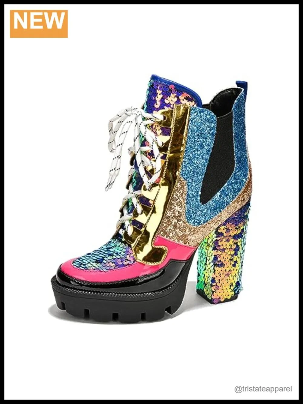 Glitter Rhinestone Cowboy Booties - Women's Pointed Toe Lace-Up Block Heel